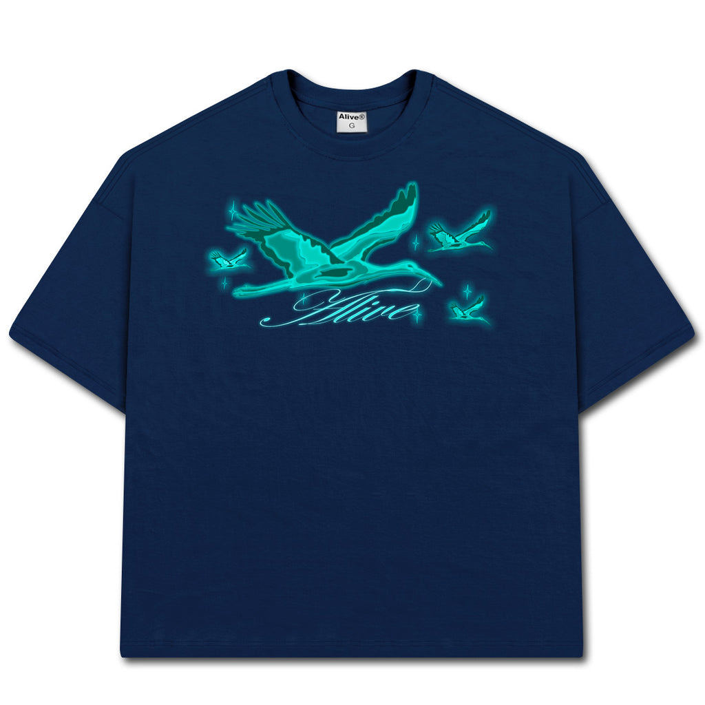 Camiseta Alive Oversized Heron Azul Marinho
