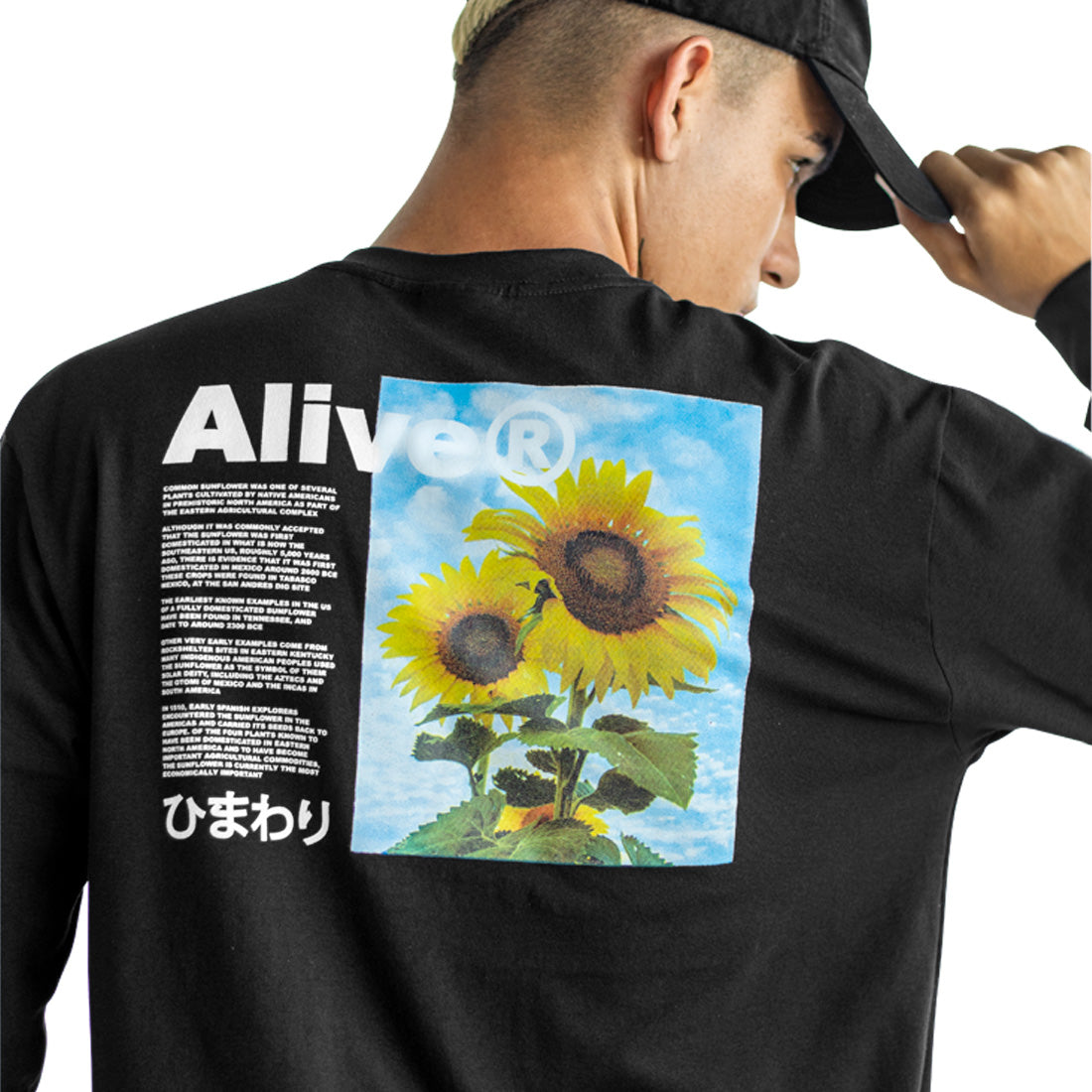 Camiseta Alive Sunflower Preto Manga Longa