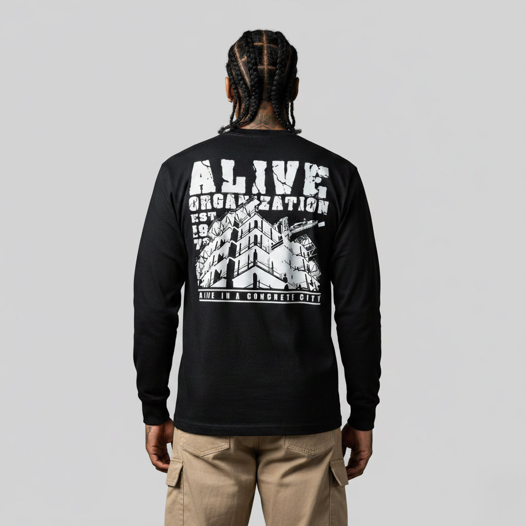Camiseta Alive Manga Longa Construction Preto