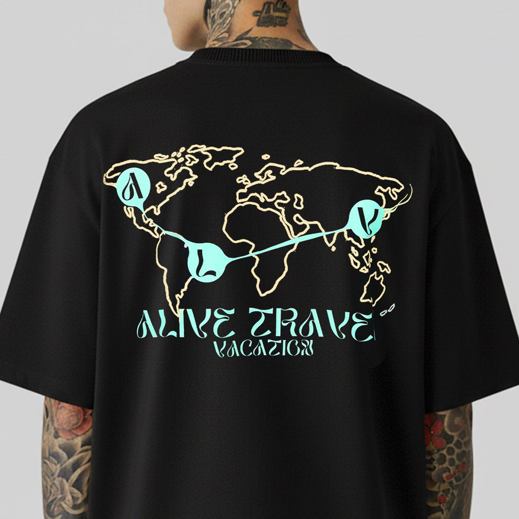 Camiseta Alive Oversized Essencial Vacation Preto